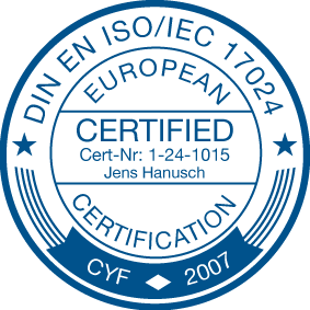 Siegel "DIN EN ISO/IEC 17024 Certified""